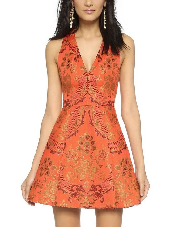 Alice + Olivia Dresses & Skirts - Alice + olivia Mollie Deep V Box Dress Brocade Orange/red Floral Jacquard 4